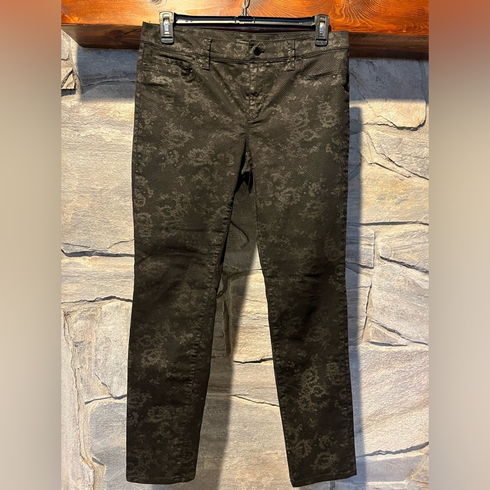 Ann Taylor Black Floral Jacquard Slim Pants